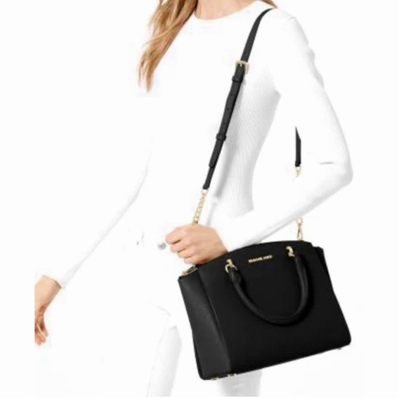 Michael Kors Ellis Black Satchel with Gold Accents